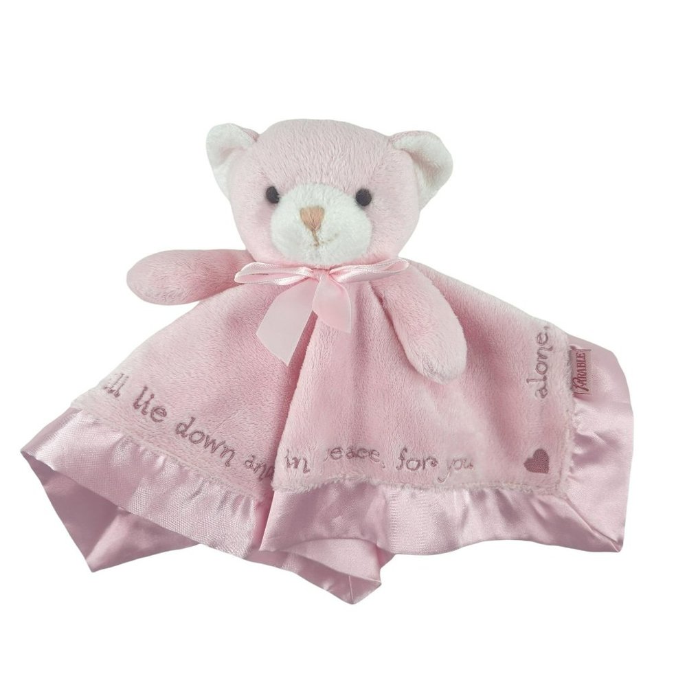 Parable Teddy Bear Lovey Security Blanket Psalm 4:8 Plush Pink White Satin Back
